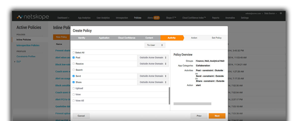 screenshot of Netskope Active Platform